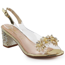 S.Barski Sandales des femmes transparentes sur un poste avec des zircons Złote S. Barski MR51-725 doré