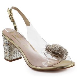 S.Barski Sandales des femmes transparentes sur le poteau avec zircons złote D&amp;A par S. Barski MR51-702 doré