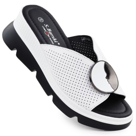 S.Barski Les tongs en cuir des femmes Openwork Białe S. Barski LR51-662 blanche