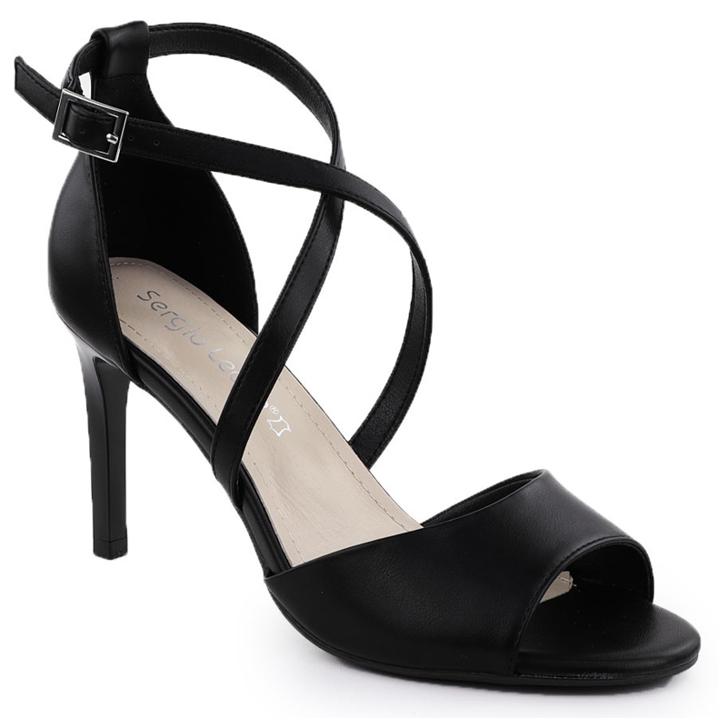 Sandales féminines sur le talon Black Sergio Leone SK432 le noir