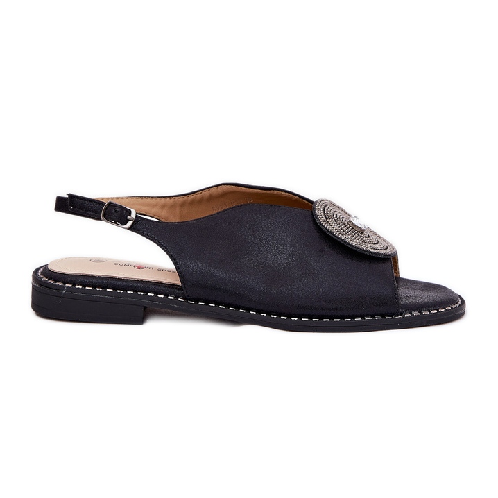 S.Barski Sandales féminines brillantes Détail décoratif S. Barski KV51-012 noir le noir S.Barski Sandales féminines brillantes Détail décoratif S. Barski KV51-012 noir le noir