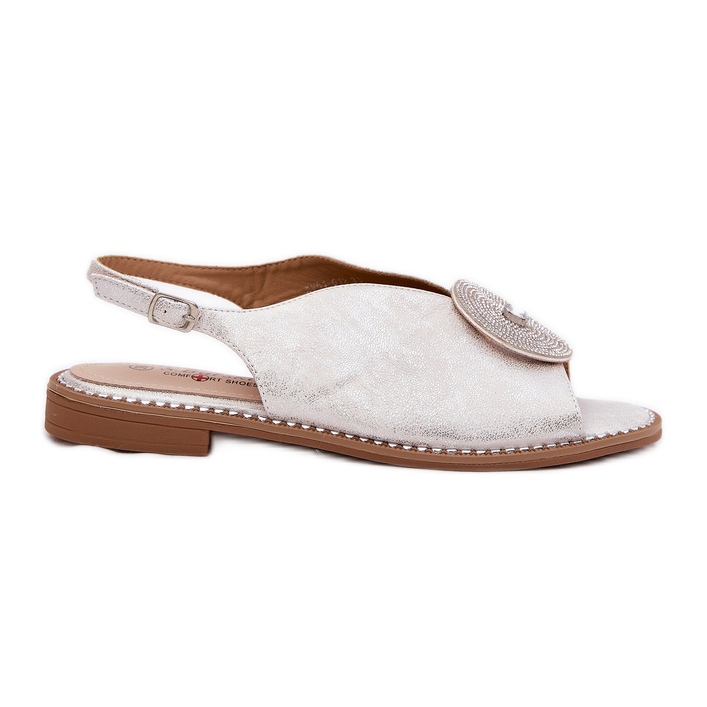 S.Barski Sandales féminines brillantes Détail décoratif S. Barski KV51-012 Silver argent