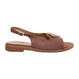 S.Barski Sandales pour femmes avec un cœur décoratif S. Barski KV27-018 BEIGE DARK S.Barski Sandales pour femmes avec un cœur décoratif S. Barski KV27-018 BEIGE DARK