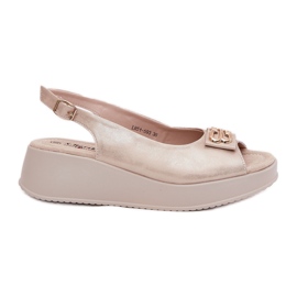 S.Barski Sandales en cuir pour femmes en coin avec un détail décoratif de S. Barski LR51-593 Gold doré