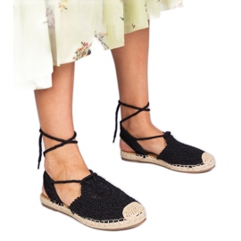 Sandales d'espadrilles à thèmes plats noirs le noir