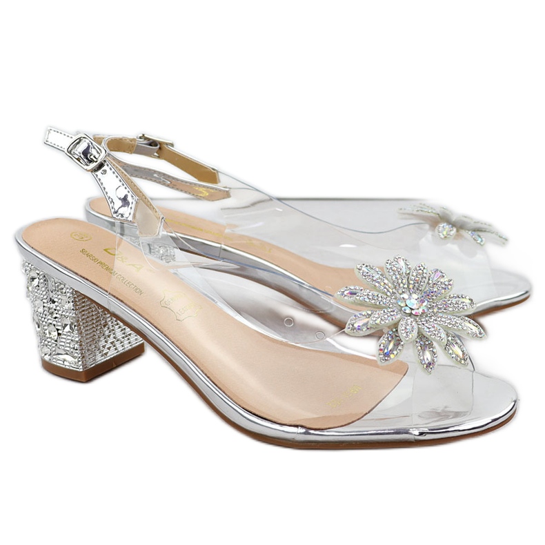 Sandales des femmes transparentes sur un poteau avec des zircons argent S.Barski MR51-002 Sandales des femmes transparentes sur un poteau avec des zircons argent S.Barski MR51-002