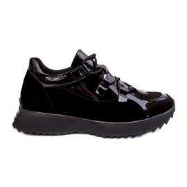 Chaussures de sport pour femmes laquées en cuir M01 / 2 Zazoo Black le noir