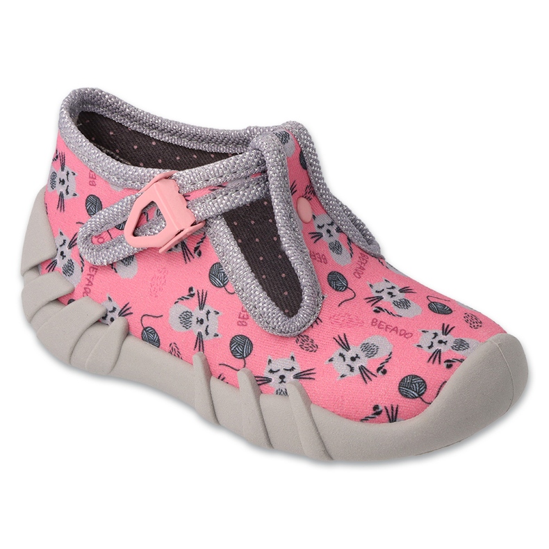 Chaussons enfants Befado 110N484, roses avec chatons gris
