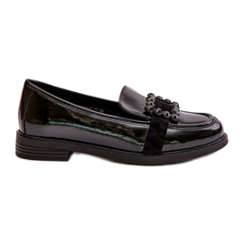 Mocassins Femme En Cuir Verni Avec Décoration, Noir Vinceza 58389