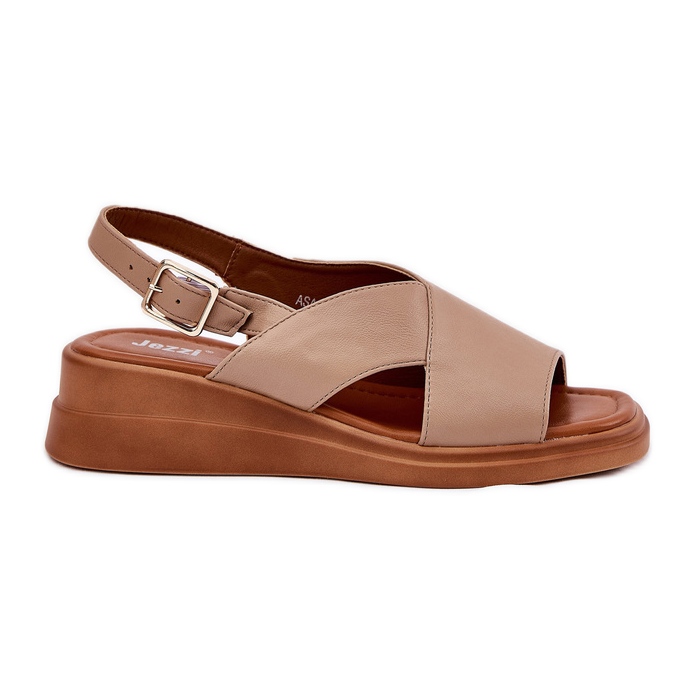 Jezzi Sandales féminines en coin avec beige en cuir écologique Jezzi Sandales féminines en coin avec beige en cuir écologique