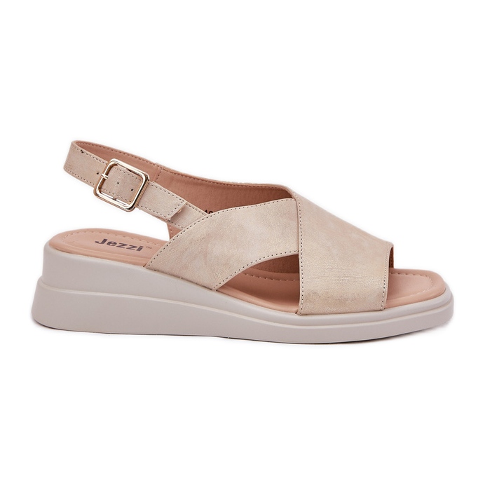 Jezzi Sandales féminines pour un coin avec du cuir doré en cuir écologique d'or Jezzi Sandales féminines pour un coin avec du cuir doré en cuir écologique d'or