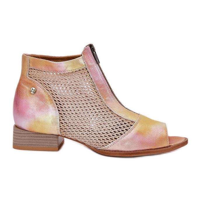 Bottes en cuir pour femmes à talons plates avec doigts nus Maciejka 06413-15 Pink-Orange rose