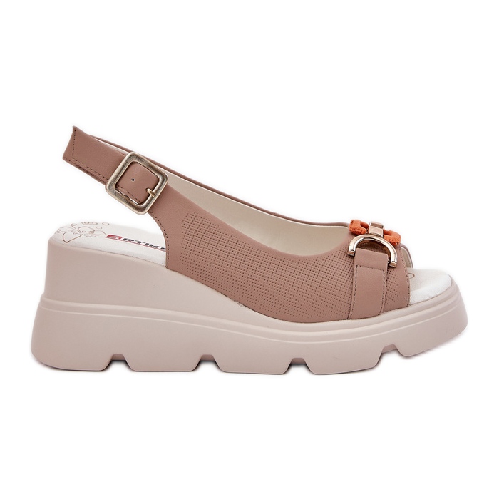 Sandales en cuir pour femmes en coin et plate-forme avec décoration artiker 56c2208 beige foncé