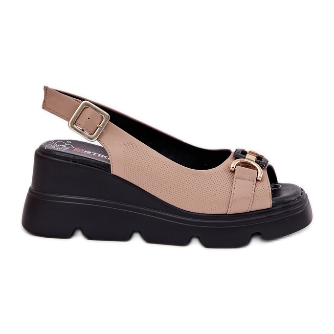 ARTIKER Sandales en cuir féminine en coin et plate-forme avec décoration artker 56c2209 beige