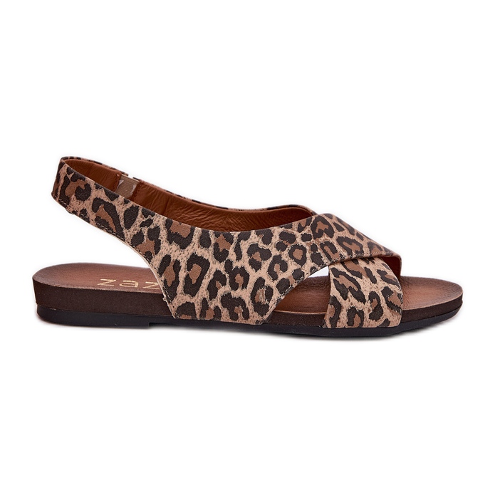 Zazoo Sandales en cuir féminine léopard brun léopard beige