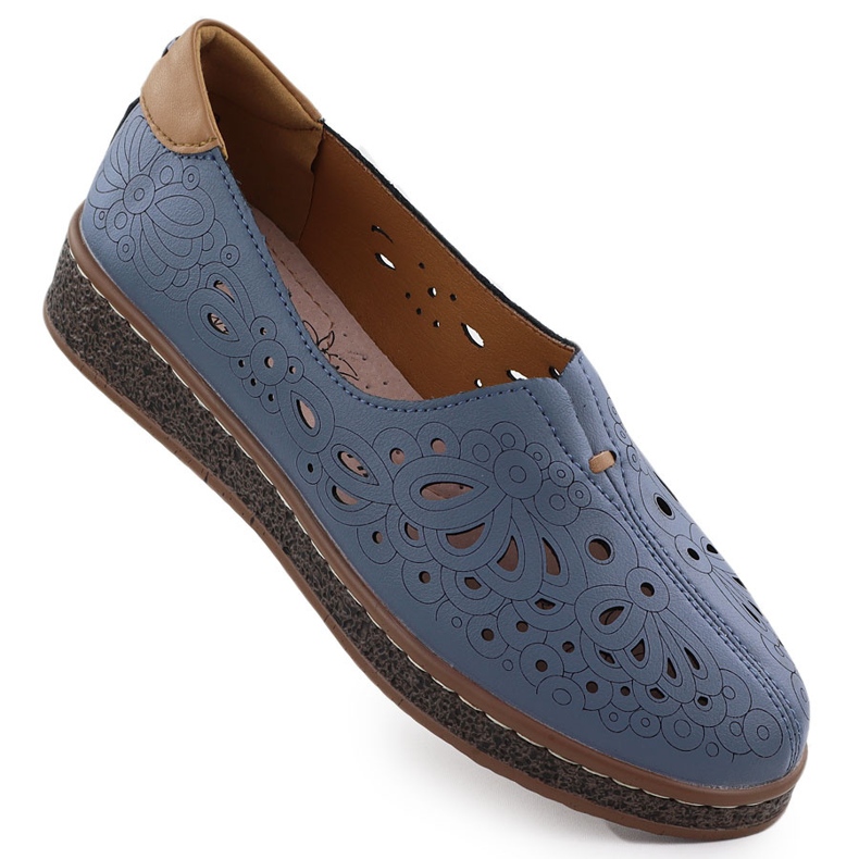 Evento Chaussures en cuir féminine Openwork sur une élévation de l'événement du bleu marine 7007