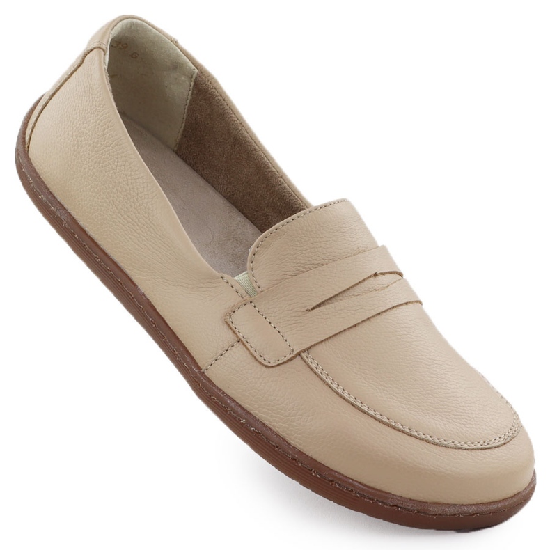 Mocassins en cuir pour femmes pieds nus ekri helios 433 beige
