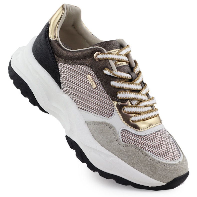 Baskets en cuir féminin beige evento 8234 gris
