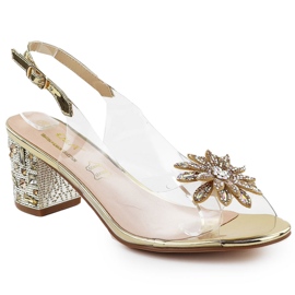 S.Barski Sandales des femmes transparentes sur le poteau avec zircons złote D&amp;A par S. Barski MR51-002 doré