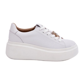 Chaussures de sport en cuir féminin sur la plate-forme avec Vinceza 39922 White blanc