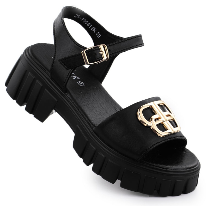Sandales en cuir pour femmes sur le bloc noir Vinceza 79541 le noir