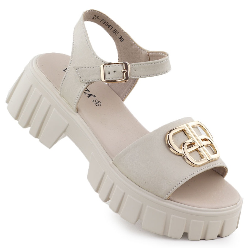 Sandales en cuir pour femmes sur le pad beige Vinceza 79541
