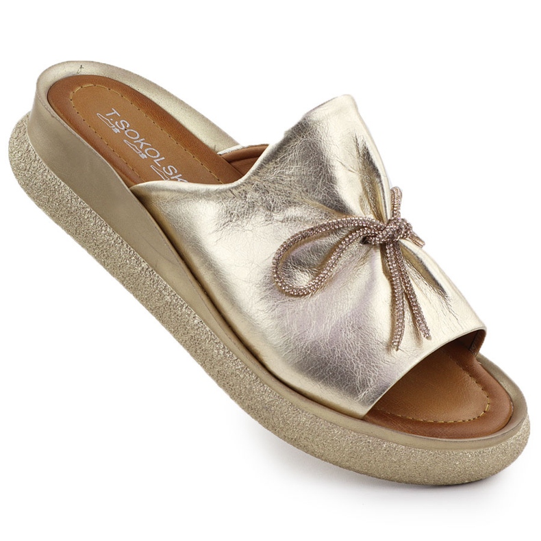 Les tongs de tongs en cuir féminin T.Sokolski L25-154 d'or