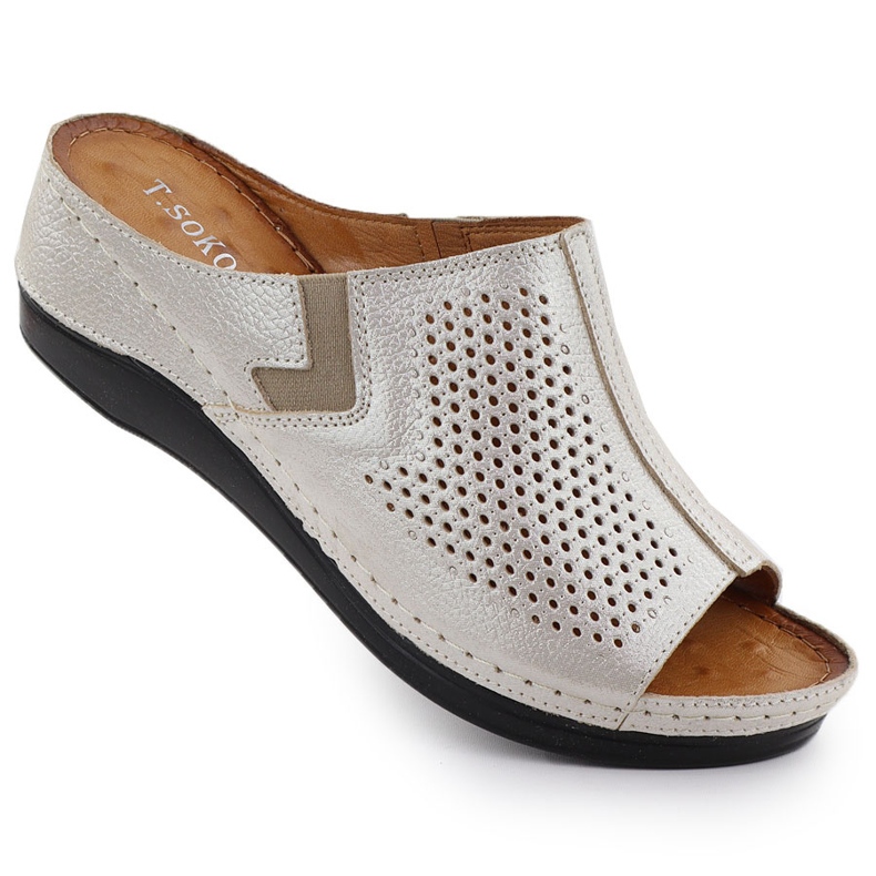 Cales en cuir féminin avec des coins dorés avec gardien T.Sokolski L25-157 d'or