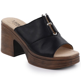 Les tongs en cuir féminin sur le post Black T.Sokolski L25-13 noir