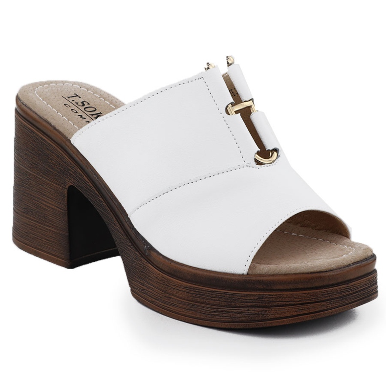 Les tongs en cuir des femmes sur le poste blanc T.Sokolski L25-13 blanche Les tongs en cuir des femmes sur le poste blanc T.Sokolski L25-13 blanche