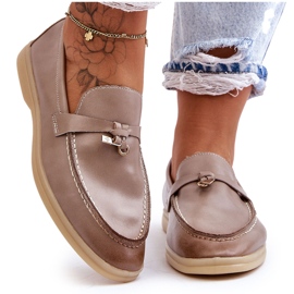 Mocassins d'insertion en cuir gris pour femmes beige