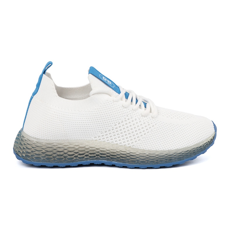 Chaussures de sport blancs avec une semelle bleue blanche