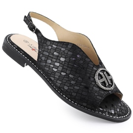 S.Barski Sandales en cuir féminin Czarne S. Barski KV51-094 noir