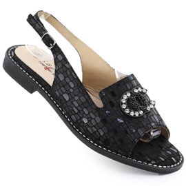Sandales en cuir pour femmes noires S.Barski KV51-096