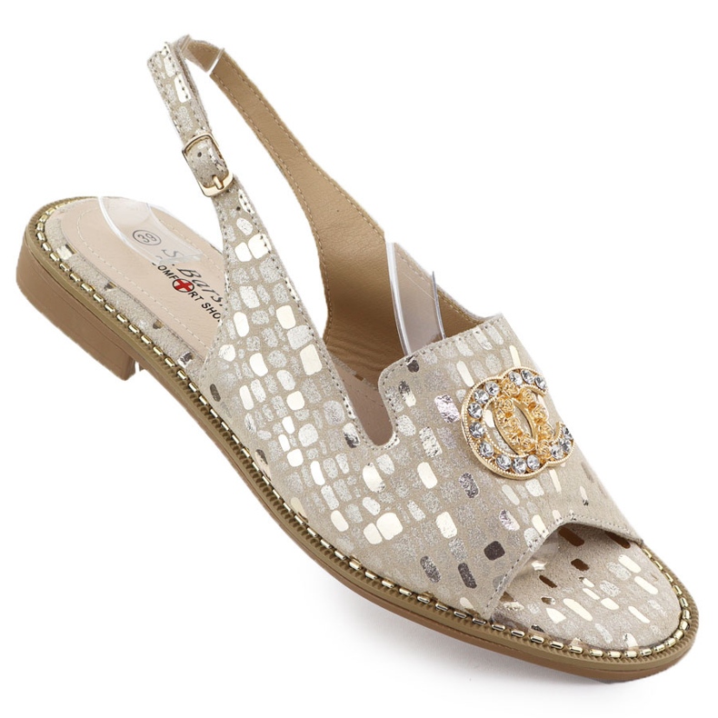 S.Barski Sandales en cuir pour femmes Złote S. Barski KV51-096 d'or