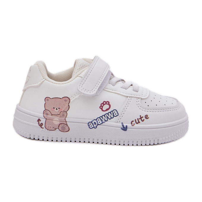 Sneakers pour enfants Velcro avec un ours en peluche blanc blanche