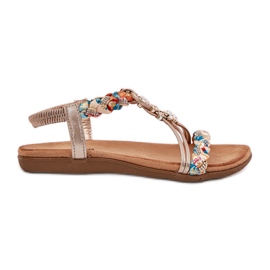 Sandales pour femmes plates avec rayures et épingles tressées Artiker 54C1323 PLN doré