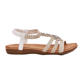 Sandales pour femmes plates avec artiker tressé 56C1323 Biale Stripes blanc