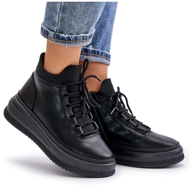 Artiker 55C1041 Chaussures de sport à plateforme en cuir léger, noir le noir