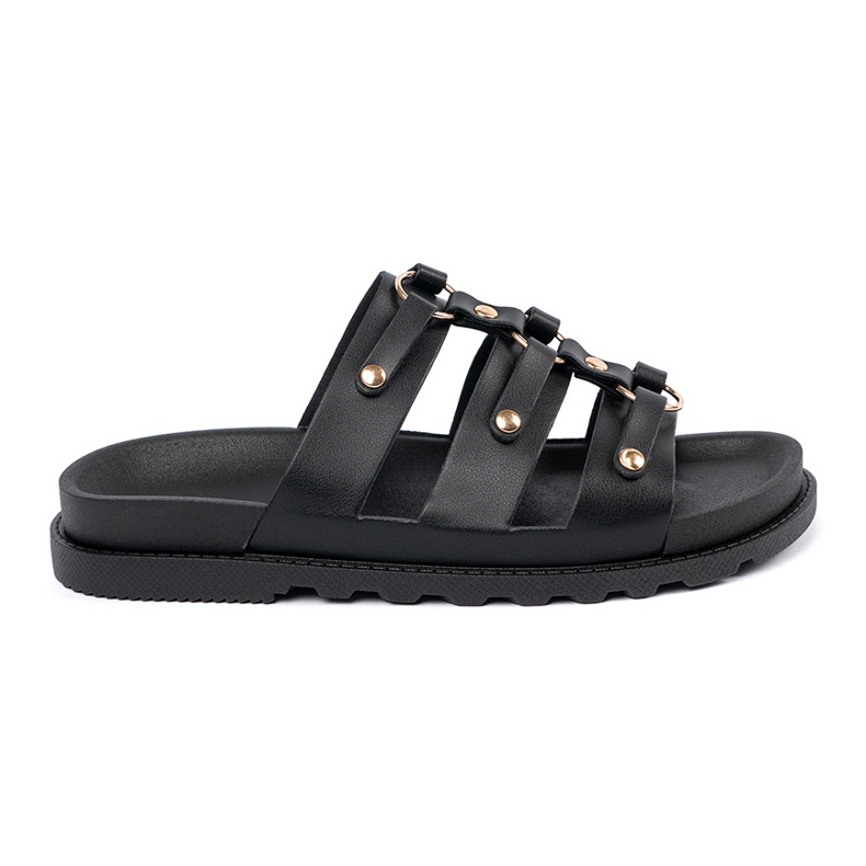 Seastar Des pantoufles de femmes noires décorées de trois rayures avec des strass le noir