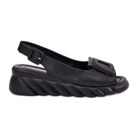 Sandales en cuir pour femmes avec un coin avec décoration artiker 56c2156 noir le noir