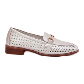 S.Barski Mocassins en cuir pour femmes avec ornement à talons plats S. Barski LR51-594 Silver argent S.Barski Mocassins en cuir pour femmes avec ornement à talons plats S. Barski LR51-594 Silver argent