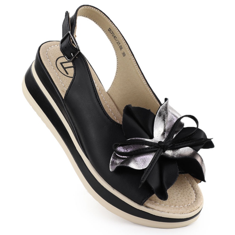 Sandales en cuir pour femmes avec fleur Flower Filippo 7045 le noir