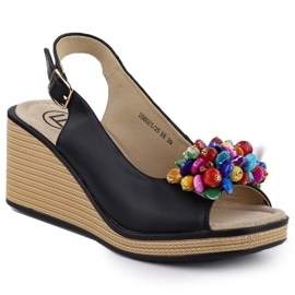 Sandales de coin en cuir avec perles colorées Black Filippo DS6021 noir