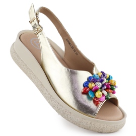 Sandales en cuir pour femmes avec perles métalliques Golden Filippo DS6983 doré