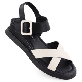 Sandales en cuir pour femmes sur coins noirs et beige Filippo DS6874 le noir