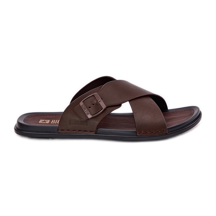 Slippers en cuir masculin avec Big Star RR174077 Broche brun
