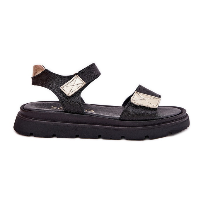 Sandales en cuir pour femmes sur la plate-forme noire Zazoo 40443 le noir