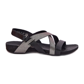Sandales pour femmes en cuir plat Zazoo 40032 noir le noir