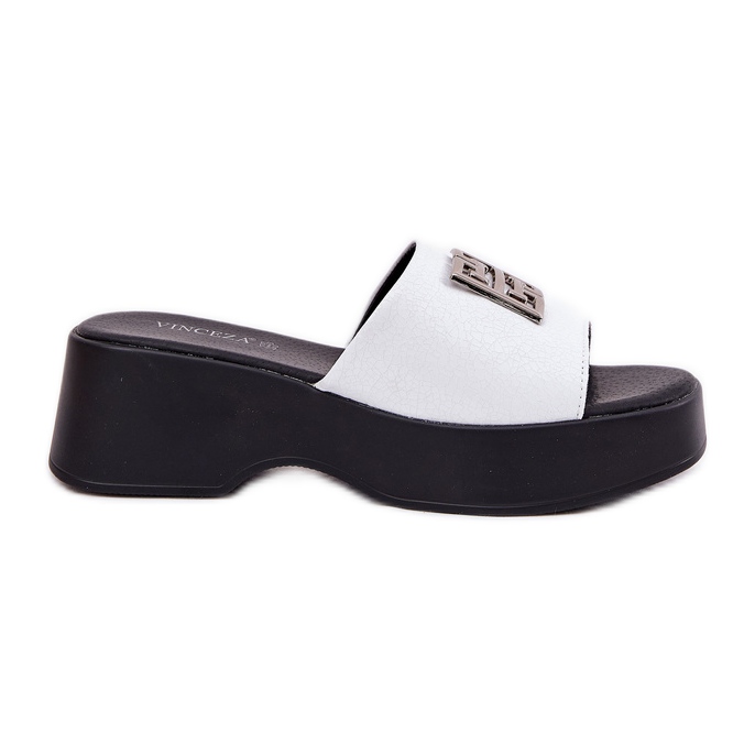 Les tongs en cuir des femmes avec un Vinceza 79526 blanc blanche